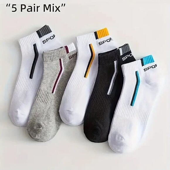 5 Pairs Graphic Socks Sport Breathable Low Cut Mixed Color One Size Unisex - Picture 3 of 6